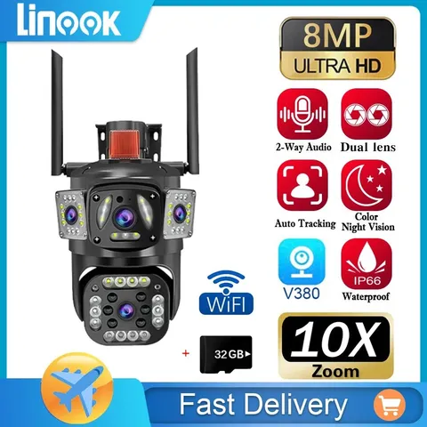 3 Lens 10X Zoom HD 9MP WiFi IP Camera Wireless Outdoor CCTV Home Security System