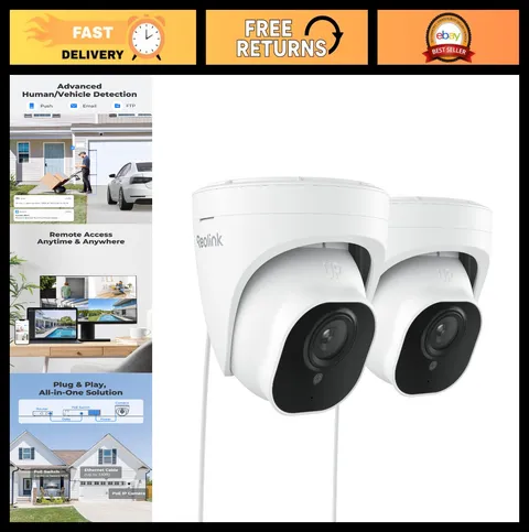 5MP Wired Outdoor Dome Security Cameras (2-Pack) | IR Night Vision, Smart Detect