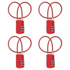 4 Pcs 3 Digit Luggage Cable Combination Lock with 12" Long Cable, Red
