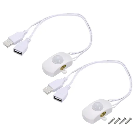 DC 5V-24V 5A PIR Motion Sensor USB Interface for LED Strip Light,2Pcs White
