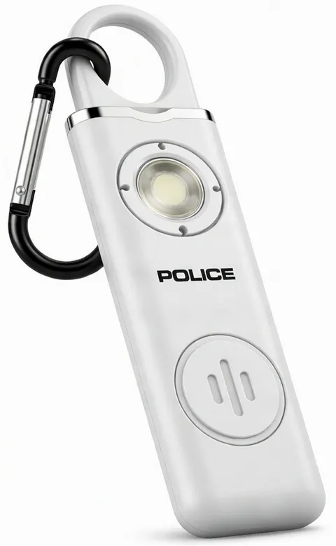 Police 130dB Personal Safety Alarm Keychain Rechargeable SOS Self Defense White