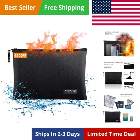 Fireproof Document Bags,14.2”x 10.0”Waterproof and Fireproof Money Bag with A...