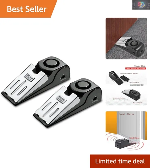 120DB Door Stop Alarm - Black Pack of 2