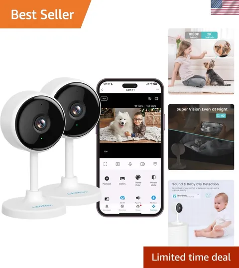 2K Indoor Security Camera with Night Vision & Alexa Compatibility - Easy Setup