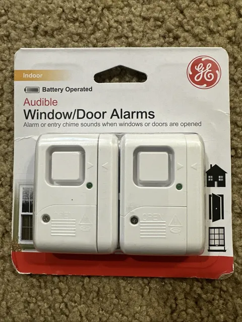 GE Personal Security Window Door Alarm Battery Operated Audible Alarms 2 Pack 