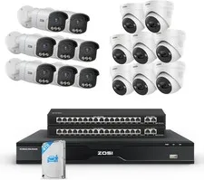 ZOSI 32CH 4K 16 x 8MP PoE Security Camera System Night Vision Detect Audio 4TB
