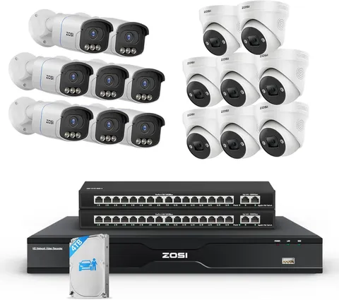 ZOSI 32CH 4K 16 x 8MP PoE Security Camera System Night Vision Detect Audio 4TB