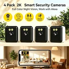 4-Pack Indoor WiFi Security Camera, 1440P Quad HD Full-Color Night Vision