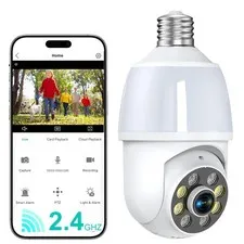 2K Light Bulb Security Camera, 2.4GHZ WiFi Lightbulb Security Cameras Wireles...