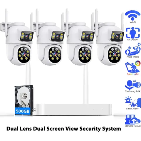 Wireless Dual Lens Security Camera 5GHz WiFi 10CH NVR Outdoor Night Vision Smart
