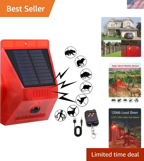 Solar Sound & Strobe Light Alarm With Motion Detector And Remote Controller 120d