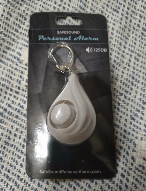 SafeSound Personal Attack Alarm 125 dB Pull Pin Keyring, White Plastic