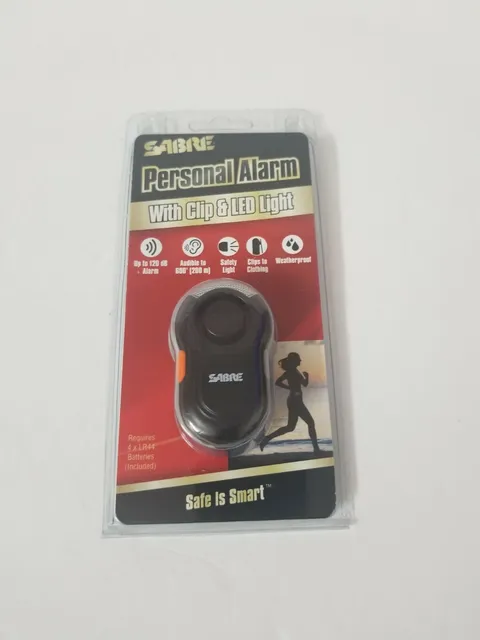 NEW SABRE Personal Alarm with Clip and LED Light w 120dB Black Weatherproof 