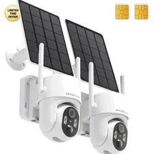 Ubox 4G LTE Cellular Security Camera Outdoor Wireless Night Vision 2K 2-Pack