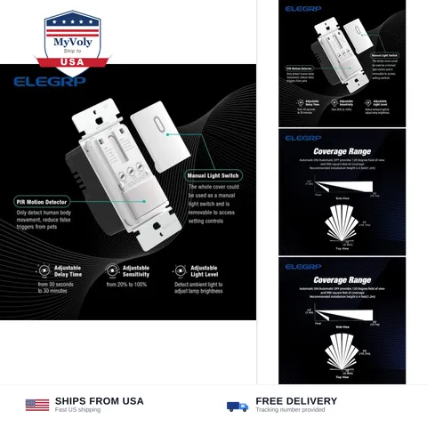 ELEGRP Single Pole Occupancy Motion Sensor Light Switch, Need Grounding Wire ...