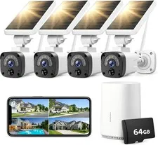 Solar Security Camera Wireless Outdoor 2.5K with SD Card