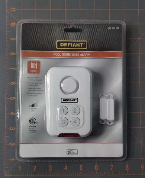 Defiant Pool Door Gate Alarm Easy Install Bypass Option Loud Alarm Water Safety