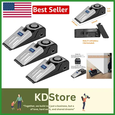 Non-Skid Portable Door Stop Alarm Wedge - 3 Pack with Adjustable Sensitivity