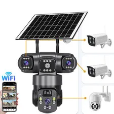 3 Lens Solar Battery Home Security Camera System Outdoor Wifi Wireless PTZ CCTV