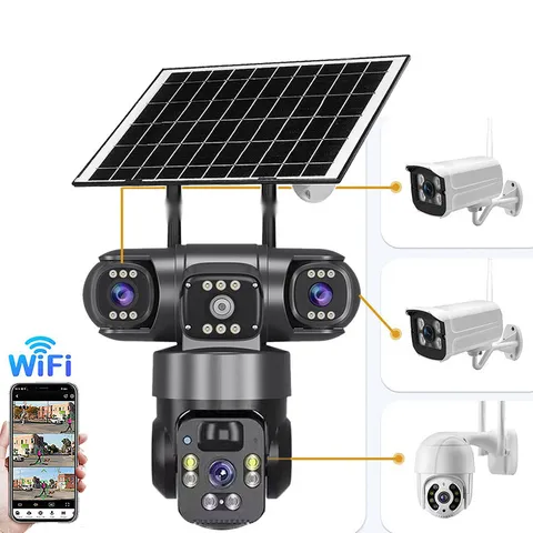 3 Lens Solar Battery Home Security Camera System Outdoor Wifi Wireless PTZ CCTV