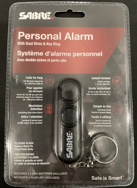 Sabre Personal Alarm with Dual Siren and Keyring In Black-NEW!