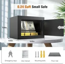 Small Safe Box with Key Lock,Mini Safe for Money with Coin Slot，Steel Security D