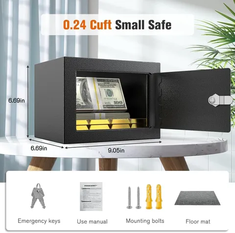 Small Safe Box with Key Lock,Mini Safe for Money with Coin Slot，Steel Security D