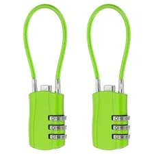 2 Pcs 3 Digit Luggage Cable Combination Lock with 5" Long Cable, Green
