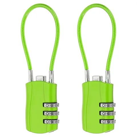 2 Pcs 3 Digit Luggage Cable Combination Lock with 5" Long Cable, Green