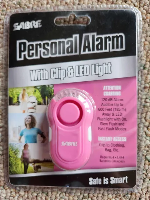 Personal Alarm w/ Clip & LED Light, Pink, NEW