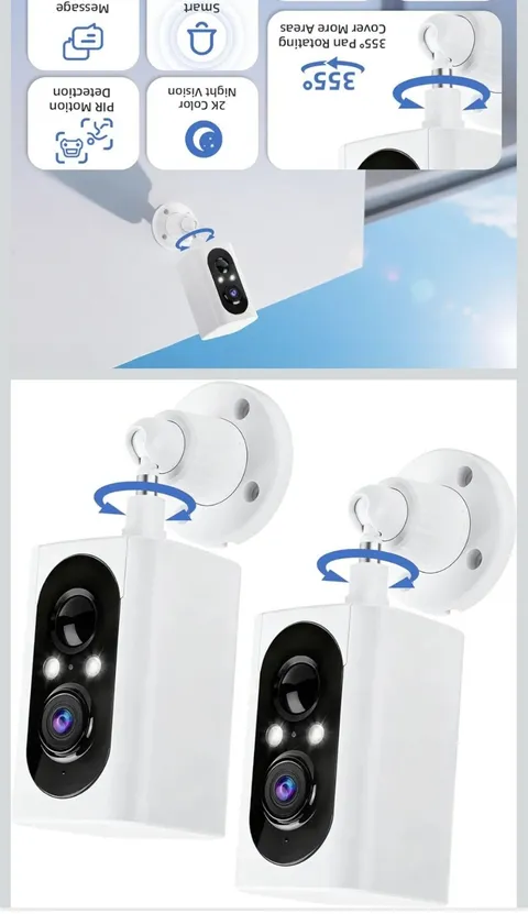2K WiFi IP Security Cameras 2-Pack 355° Pan IP65 PIR Night Vision 2-Way Audio