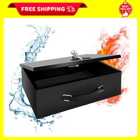 Fireproof Document Lock Box with Key Combination Waterproof Cash Safe