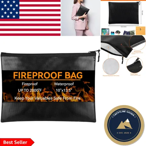 Fireproof & Waterproof Document Bag 10"x13.5" - Perfect for Valuables Storage