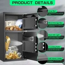 6.0 Cub Large Home Safe with Fingerprint Lock, Adjustable Shelf, Fireproof Steel