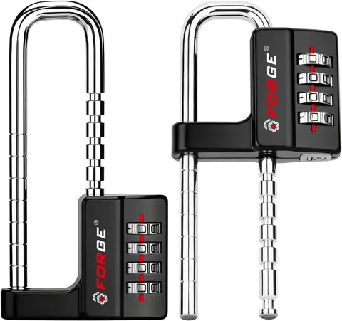 Combination Lock, Black, 2 Locks | 4-Digit Heavy Duty, Adjustable Long Shackle 1
