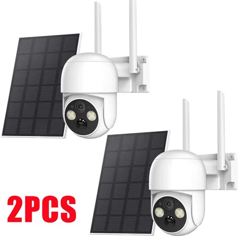 WOOLINK 2PCS 4MP Solar Security Camera Wireless Outdoor Solar Powered Camera