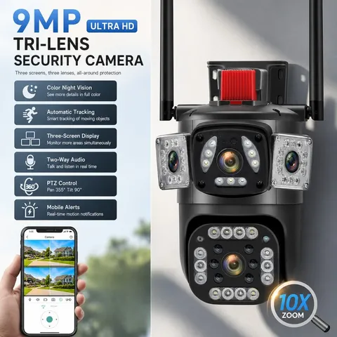 1080P Smart WiFi Security Camera PTZ 355° Night Vision 9MP Surveillance Camera