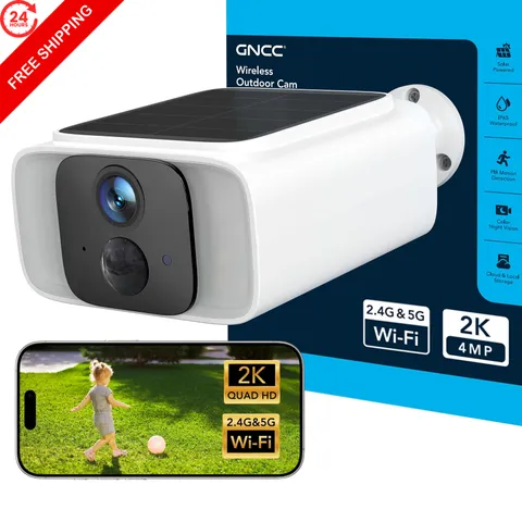 GNCC Solar Security Camera Wireless Outdoor 2K, 2.4GHz & 5GHz 1-pack, white