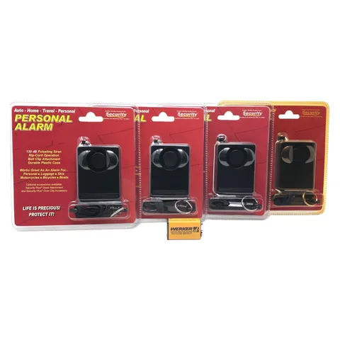Personal Alarm Security Plus Lot of 4 LOUD 130 dB Rip-Cord Siren 1 FREE Battery