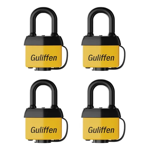 Guliffen Weatherproof Laminated Padlock with Key,4 Pack Outdoor Pad Locks with S
