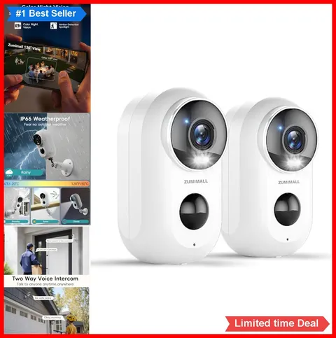 Wireless Security Cameras 2K Magnetic Outdoor Battery No-Drill 2 Pack White