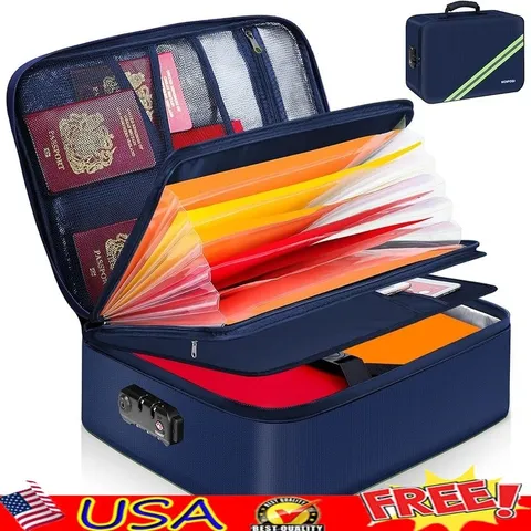 Fireproof Document Organizer Safe W/ Lock Waterproof Zipper Portable Storage Bag