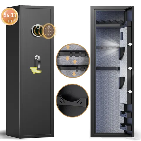 Large Fingerprint Long Gun Safe Box ,Gun Cabinet with Backlit Keypad & Gun Rack