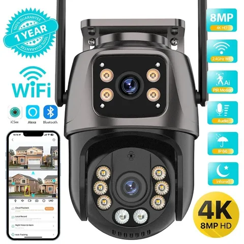 4K 8MP HD WiFi PTZ Outdoor Security Camera Dual Lens AI Auto Tracking CCTV iCSee