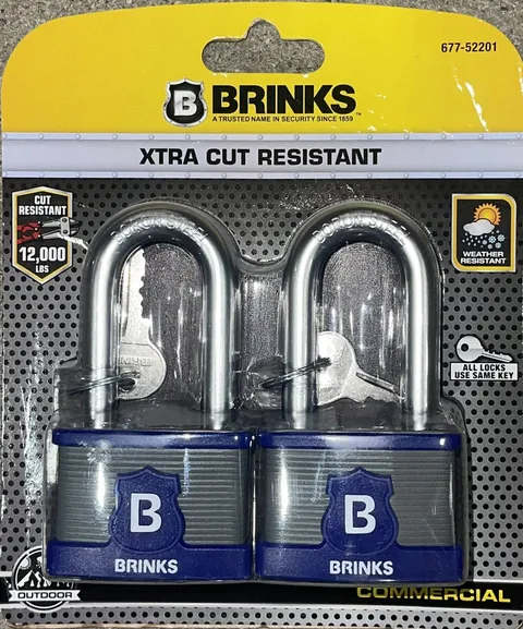 ✨2-pk✨BRINKS💥12000lbs-Cut-Resistant💥Boron-Steel 2”-Shackle Padlock 677-52201