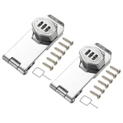 Keyless Cabinet Combination Lock 4" 2Pcs 3-Digit Password Hasp Lock Silver