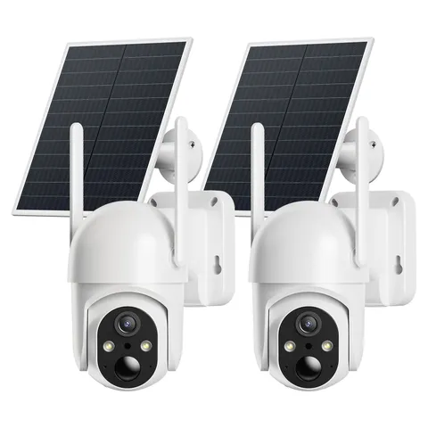 2 Pack Solar Powered 4G LTE Security Cameras, No WiFi, 2K Night Vision, 360° Vie