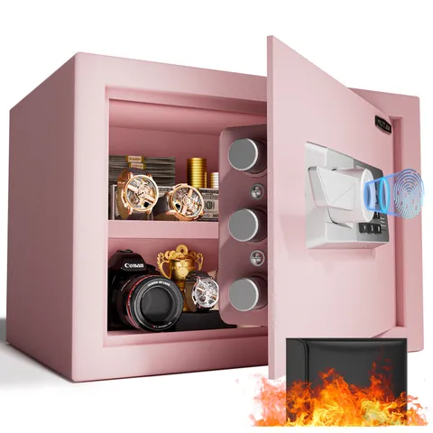 Pink Biometric Safe Box with Fireproof Bag,Quick Access Fingerprint Lock Box