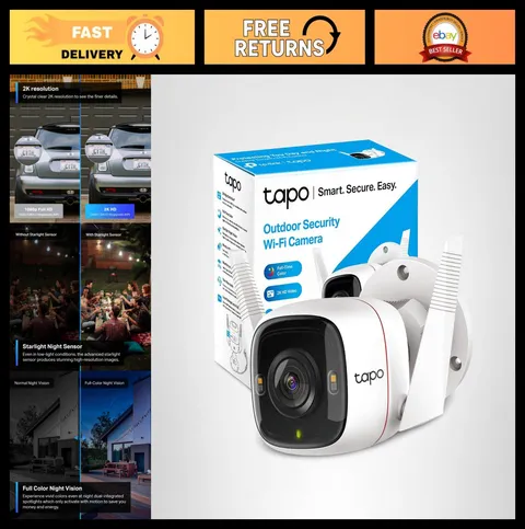 2K+ Outdoor Wired Security Camera - Motion Detection, Night Vision, 24/7 Recordi