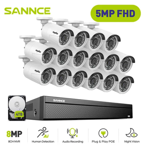 SANNCE 4K 8CH 16 NVR 5MP POE Security IP Camera System Two Way Audio AI Motion